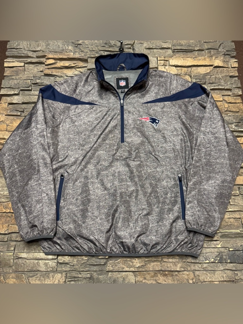 New England Patriots Full Zip Jacket Mens 2XL XXL Gray Lightweight NFL Football